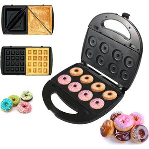 Donut Maker, 3 in 1 Electric Waffles Sandwich MachinePanini Press Grill Iron Set with 3 interchangeable Removable Non Stick Plates750W Detachable Dessert Toaster, Perfect for Breakfast