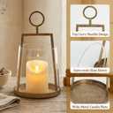 Modern Farmhouse Hurricane Candle Holder, Antique Brass Metal Centerpiece
