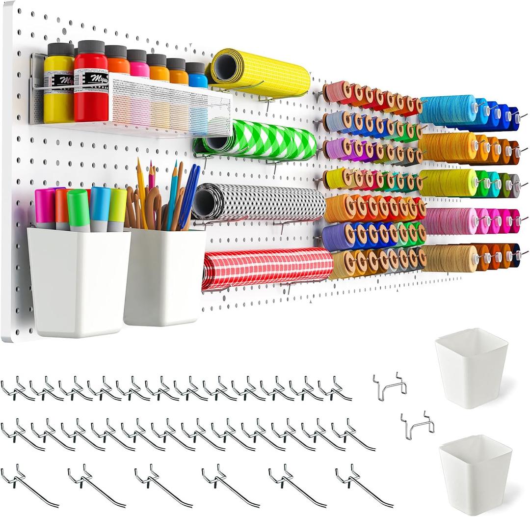 Peg board,Pegboard 32"*32",White Pegboard 4pcs and 32 Peg board Organizer Accessories,Pegboard Wall Organizer,Peg boards,Peg boards for Walls,ABS Plastic Pegboard for Craft Room Garage Kitchen office