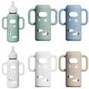 4 Pack Silicone Sleeves for Dr. Brown's Glass Bottles - Drop Protection Bottle Sleeves,Compatible with Dr. Brown's Newborn Glass Bottles,with Silicone Handles,8 oz (4pc-Green/Blue/Brown/White)