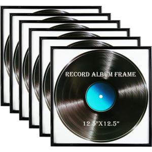 Record Album Frame, 6 Pack, 12.5x12.5 Inch High Glossy Frame, Made to display vinyl LP album covers, Fit the album artwork, set of 6pcs (Black)