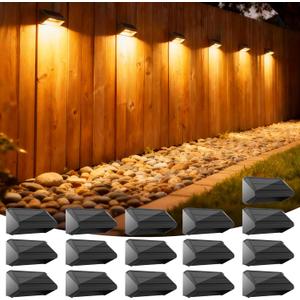 Solar Fence Lights Outdoor, 16 Pack Ultra-Bright 100 Lumens Fence Lights Solar Powered, IP65 Waterproof, 9 Color Modes, 12+ Hours Lighting Decor for Backyard/Patio/Deck/Wall/Pool (Black)