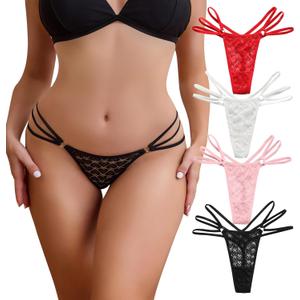 Hibluco Sexy Underwear for Women Lace Thongs Low Waist T- back Panties G-Strings Thongs (Pink, M)