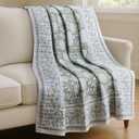 Levtex Home Adare Sage Quilted Throw - (50x60in.) - Floral - Sage White - Reversible - Cotton