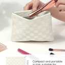 Ksriylm Beige Plaid Leather Makeup Pouch for Women Small Make Up Bag for Purse Self-Closing Waterproof Initial Checkered Pattern Makeup Cosmetic Bags Pouches for Purse Aesthetic Travel Toiletry Bag