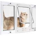 Full-Size Window Pet Door for Cats & Small Dogs, Fits 32"-36" Width Windows, No Damage Cat Door for Window, Lockable Window Mount Cat Door, Weatherproof Cat Door Window Insert Horizontal