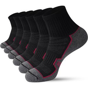 Men's Athletic Quarter Socks, 6 Pairs Cushioned Sports Ankle Socks for Running Workout Gym