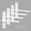 Floating Shelf Bracket 3/8" Thick Heavy Duty Shelf Brackets White Pack of 4 Free Hanging Countertop Support Bracket 12" Lx2.5 W Floating Wall Brackets for Cabinets, Dishwasher, Bench Seats Vanities