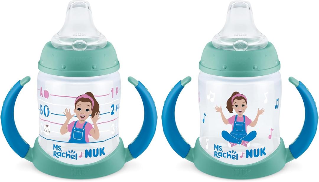 NUK Learner Cup, Ms. Rachel, 5 oz, 6+ Months, 2 Pack  Soft Spout, Easy-Grip Handles, BPA Free, Spill Proof Transition Sippy Cup