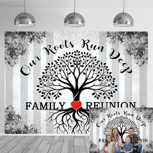Family Reunion Decoration Backdrop Family Tree Leaves Our Roots Run Deep Our Love Runs Deeper Photography Background Welcome Family Members Gathering Party Decoration Banner (8x6FT: 96x72 inch)