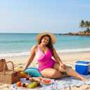 Eytino Womens Plus Size Bikini Sets High Waisted V Neck Bahting Suits Two Piece Color Block Swimsuits (Pink, XL)