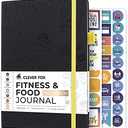 Clever Fox Fitness & Food Journal – Nutrition & Workout Planner for Women & Men – Diet & Gym Exercise Log Book with Calendars, Diet & Training Trackers - Undated, A5 Size, Hardcover (Black)