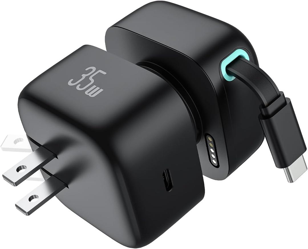 Retractable Wall Charger, 35W PD Fast Charger Block with Type C Retractable Cable (31.5 inch) and Type C Ports, Portable Charger Adapter for iPhone 17/16/15 Pro Max/Galaxy/Pixel & More