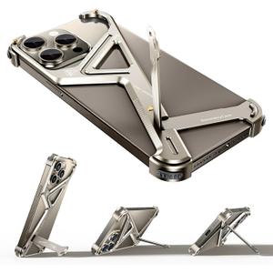 Metal Frameless for iPhone 15 Pro Max Case with Stand, Phone Case with Geometric Design, Aluminum Minimalist Slim Hard Shockproof Ultra Thin for iPhone 15pro Max Case with Kickstand Cover Men (Natural)