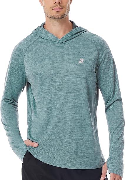 Roadbox UPF 50+ Fishing Shirts for Men, Long Sleeve SPF UV Sun Protection Hoodie with Thumb Holes Swim Running Rash Guard XL