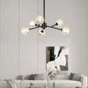 Sputnik Chandeliers for Dining Room Light Fixture Over Table, Modern Crystal Chandeliers, 6 Lights Black Lighting Fixtures for Living Room Bedroom Kitchen Island