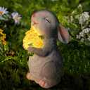 Solar Rabbit Garden Statues Outdoor Easter Bunny Decor Resin Rabbit Figurine Holding Sunflower with LED Lights for Proch Patio Lawn Yard Christmas Birthday Gardening Gifts for Mom Women