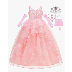 Witch Dress for Girls Princess Glitter Pink Costumes Dress Up for Halloween Carnival Cosplay (3-4 years)