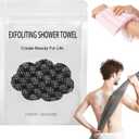 Exfoliating Shower Towel, 2-in-1 Towel, Premium Scrub Wash Cloth for Body Face, Exfoliating Towels-Body Scrubber with 2 Sides for All Skin Types (Black)