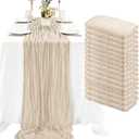 16 Pack Beige Cheesecloth Table Runner 35x120 Inch Boho Gauze Cheese Cloth Table Runners, 10 FT Long Rustic Sheer Table Runners for Wedding Bridal Baby Shower Birthday Party Table Decorations
