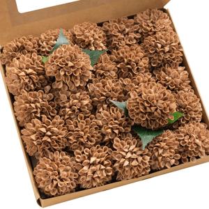 Ling's Moment Artificial Flowers Sand Beige Flowers Dahlia Flowers 25pcs Faux Fake Flowers w/Stem for DIY Wedding Decor Centerpieces Arrangements Bouquets