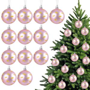 24 Pcs 2.4 Inch Pink Christmas Ball Ornaments 2025 with Gold Princess Crown Print Xmas Tree Decoration Plastic Shatterproof Christmas Hanging Baubles for Witch Movie Party Home Holiday Decor
