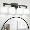 VOLISUN Matte Black Bathroom Light Fixtures, 4-Light Bathroom Vanity Lights Over Mirror, Modern Vanity Light for Bathrooms, Bathrooms Lights Fixtures Over Mirror with Milky White Frosted Glass Shades