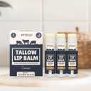 Beef Tallow Lip Balm Natural Tallow Beeswax Chapstick Hydrating Moisturizer Grass Fed Bison Tallow Balm Lip Care Soothes Chapped Dry Lips, Sensitive Skin Long Lasting Vitamin Rich USA-Made 3Pk