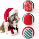 2 x LUCKITTY 3 Packs Christmas Dog Tennis Balls Interactive Toy Puppy for Small Medium Dogs Training Playing- Red, White, and Green Color Blocking Patterns 2.5 Inch