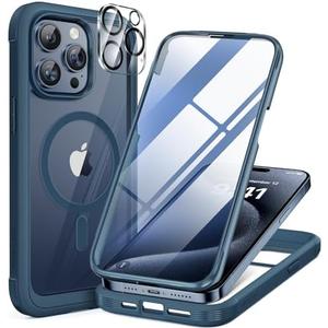 Miracase Magnetic for iPhone 15 Pro Max Case 6.7'' [Compatible with Magsafe] Full-Body Drop Proof Bumper Phone Case for iPhone 15 Pro Max with Built-in 9H Tempered Glass Screen Protector,Blue