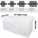 White Spandex Table Skirt for Rectangle Tables (4Ft) | 1-Pack Stretch Pleated Tablecloth for 48" L x 24" W x 30" H Rectangular Tables | Suitable for Banquets, Trade Shows, Birthday
