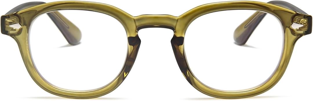 2SeeLife Green Round Premium Clear Frame Reading Glasses – Solid & Sturdy Frame Blue Light Retro Readers for Men & Women with Spring Hinges & Scratch-Resistant Lenses, Strength 1.50