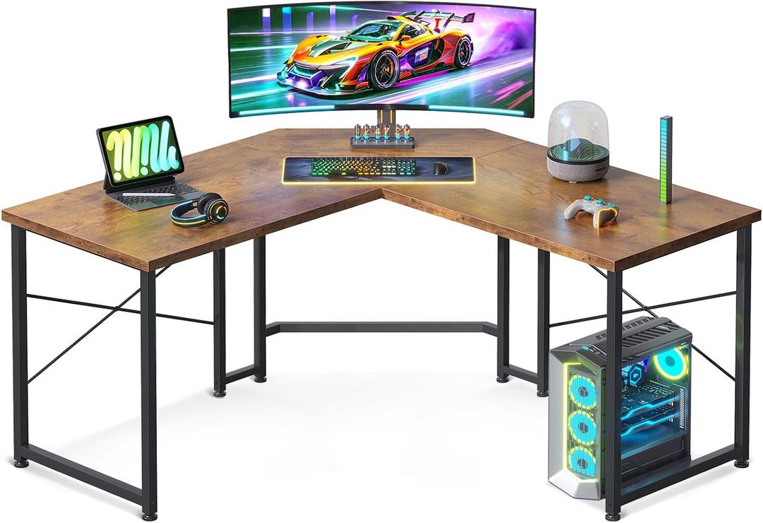 Casaottima 51 Inch L Shaped Gaming Desk, Corner Table Sturdy Workstation for Home Office, Writing, Gaming, Computer Desk for Small Space, Easy Assembly, Rustic Brown