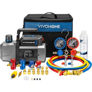 VIVOHOME A2L AC Vacuum Pump and Manifold Gauge Set, 1/4 HP 3.5CFM Single Stage HVAC Vacuum Pump Kit with 5ft Hoses, Sparkless Motor for R454B R32 R1234yf R134a R22 R410a Car Mini Split Systems