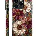 Case for iPhone 16 Pro,Durable Drop Protection Shockproof Silicone + Hard PC 2 in 1 Hybrid Protective Cover with Stylish Pattern Design - Romantic Love Flower