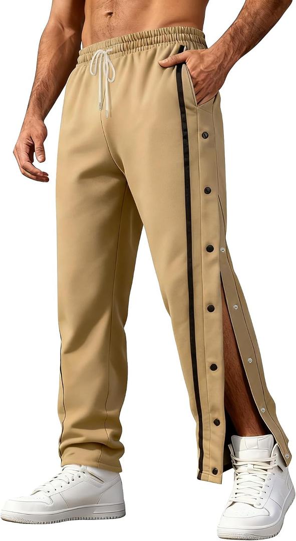 Men's Youth Tear Away Sweatpants Loose Fit Snap Button Athletic Jogger Basketball Pants with Pockets (XXL)