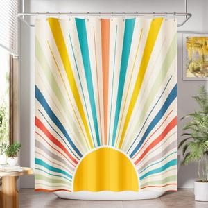 AmazerBath Shower Curtain, Washable Cloth Shower Curtain Sets with 12 Shower Curtain Hooks, Luxury Colorful Sunshine Yellow Waterproof Rustic Fabric Shower Curtains for Bathroom Decor, 72x72 Inches