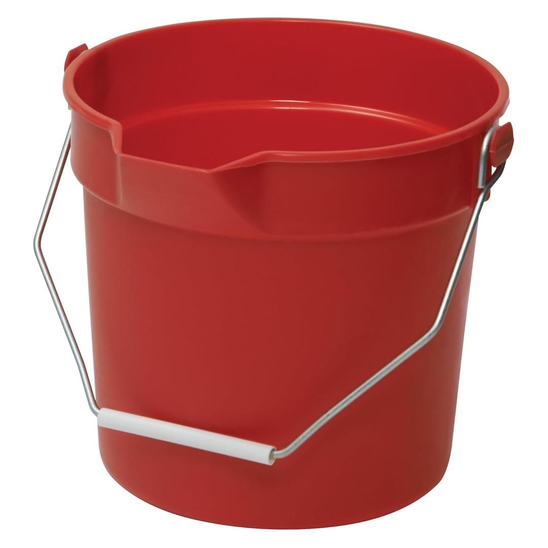 Winco Heavy-Duty Plastic Bucket/Utility Pail with Pour Spout, 10 Quarts, Red