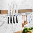 23 Inch Magnetic Knife Holder for Wall - Pailexin Wooden Magnet Knife Strip No Drill with 15 Hooks/Adhesive Tape/Screws, Kitchen Utensil Holder, Magnetic Knife Organizer, Wall Mounted Knife Storage