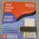 JOYEZA Premium Printable Vinyl Sticker Paper for Inkjet Printer - 80 Sheets Glossy White Waterproof, Dries Quickly Vivid Colors, Holds Ink well - Inkjet & Laser Printer