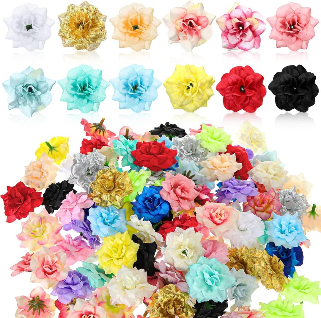 110 Pcs Fake Silk Rose Head Bulk 1.77 Inches Artificial Roses Head Mini Assorted Roses Artificial Flowers Colorful Mini Flowers for Crafts Wedding Flower Wall DIY Bouquet Home Decoration (Colorful)