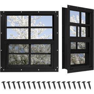 Shed Windows 2 Pack, Chicken Coop Windows 36" x 36" with Tempered Glass and Fiberglass Screen, Flush Mounted Small Window for Shed, Barns, Playhouse, Household, Garage (Black)