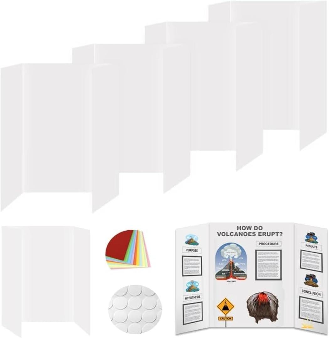 Rsgift 4 Pcs Small Tri-fold Poster Boards with Double Sided Tapes and Cardboard,21.2x13.8 inches,Corrugated Presentation Boards, Display Boards for School Project,Exhibitions,Business Presentation (21.2x13.8 inches, 4 Count)