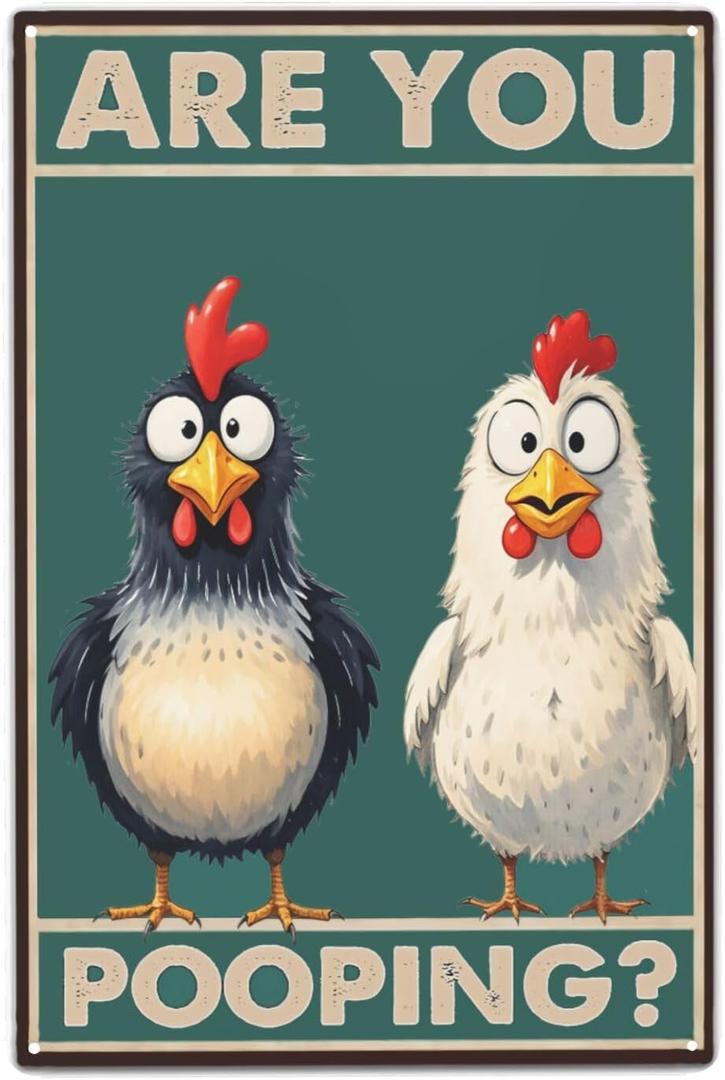 Zobiuiu Funny Cat Bathroom Wall Art Are You Pooping Vintage Bathroom Decor Poster - Retro Gothic Home Decor for Apartment or House 8x12 in (green-chicken)