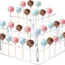 Cake Pop Stand, 56 Holes 3 Tier Clear Acrylic Lollipop Holder, Square Cake Pop Display Stand, Dessert Decorative Square Cakepop Holder for Wedding, Party Decorating, Anniversaries, Birthday Parties