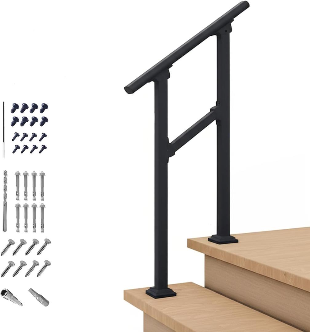 CR Fence & Rail Handrails for Outdoor Steps & Indoor Stair Railing Kit, 1-2 Steps Safety Hand Rail for Porch & Deck