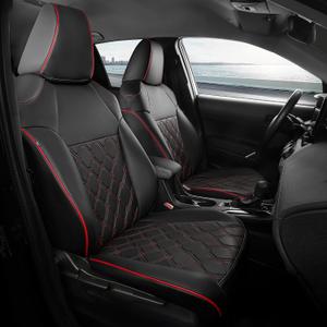 FREESOO for Toyota Corolla Seat Covers LE 2023 2024 2025 2026, Custom Fit Car Seat Covers Full Set, Waterproof Car Seat Cover Protector, Luxury Leather Seat Covers for Cars, Black Red Full Set