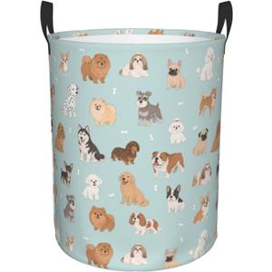 Puppy Dog Cute Animals Round Laundry Hamper Storage Basket Toys Clothes Organizer Bin For Home Bathroom Bedroom Dorm Nursery, 38l