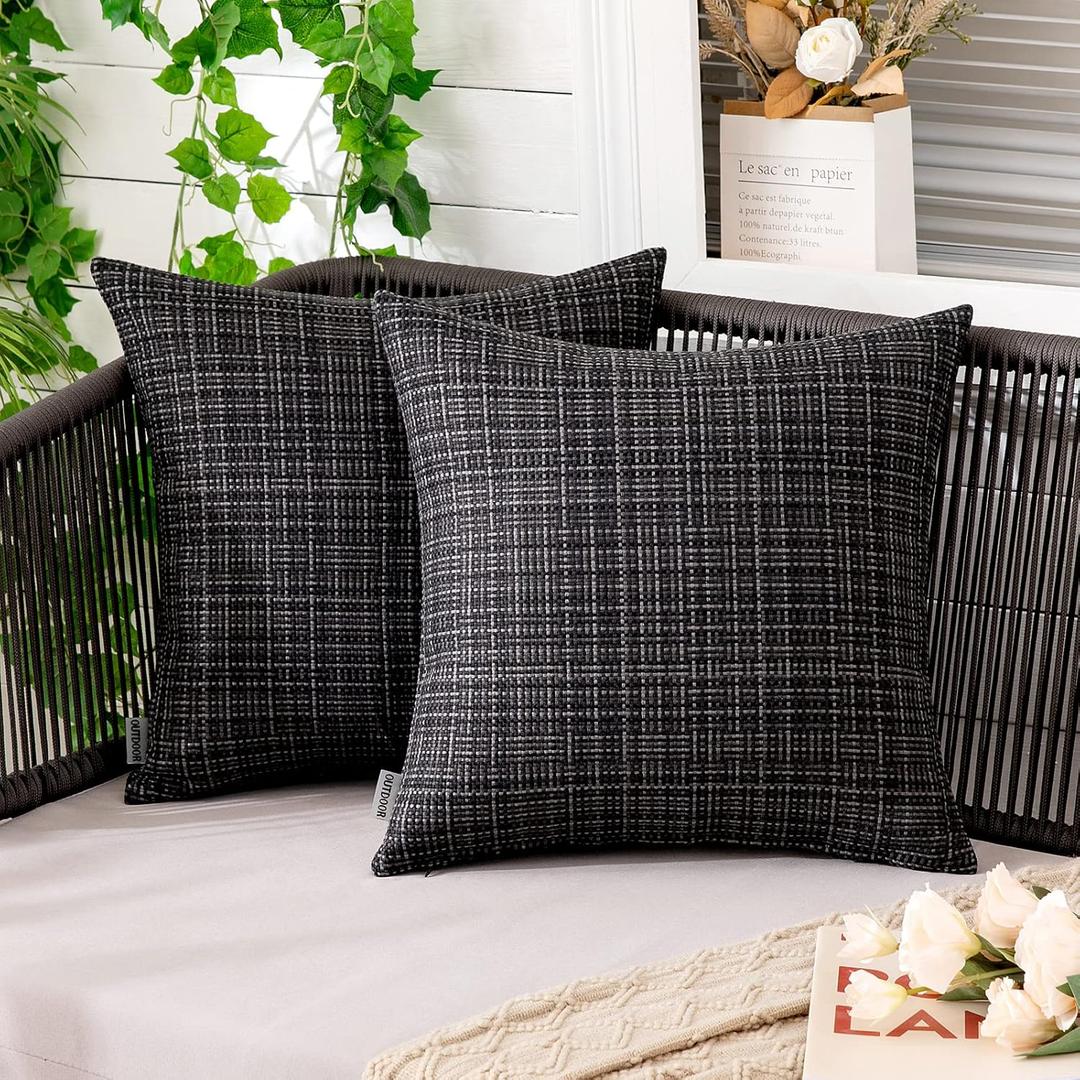 MIULEE Outdoor Waterproof Throw Pillow Covers Decorative Farmhouse Water Resistant Cushion Covers for Tent Patio Garden Couch Sofa Pack of 2, 16x16 Inch Black