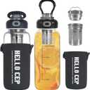 34oz Glass Water Bottle with capacity Mark & Stainless Steel Tea Strainer-Large Capacity for Hot/Cold Drinks, Coffee, Tea, and Water-Includes Protective Sleeve, Perfect for Home, Office (34oz2PCS)
